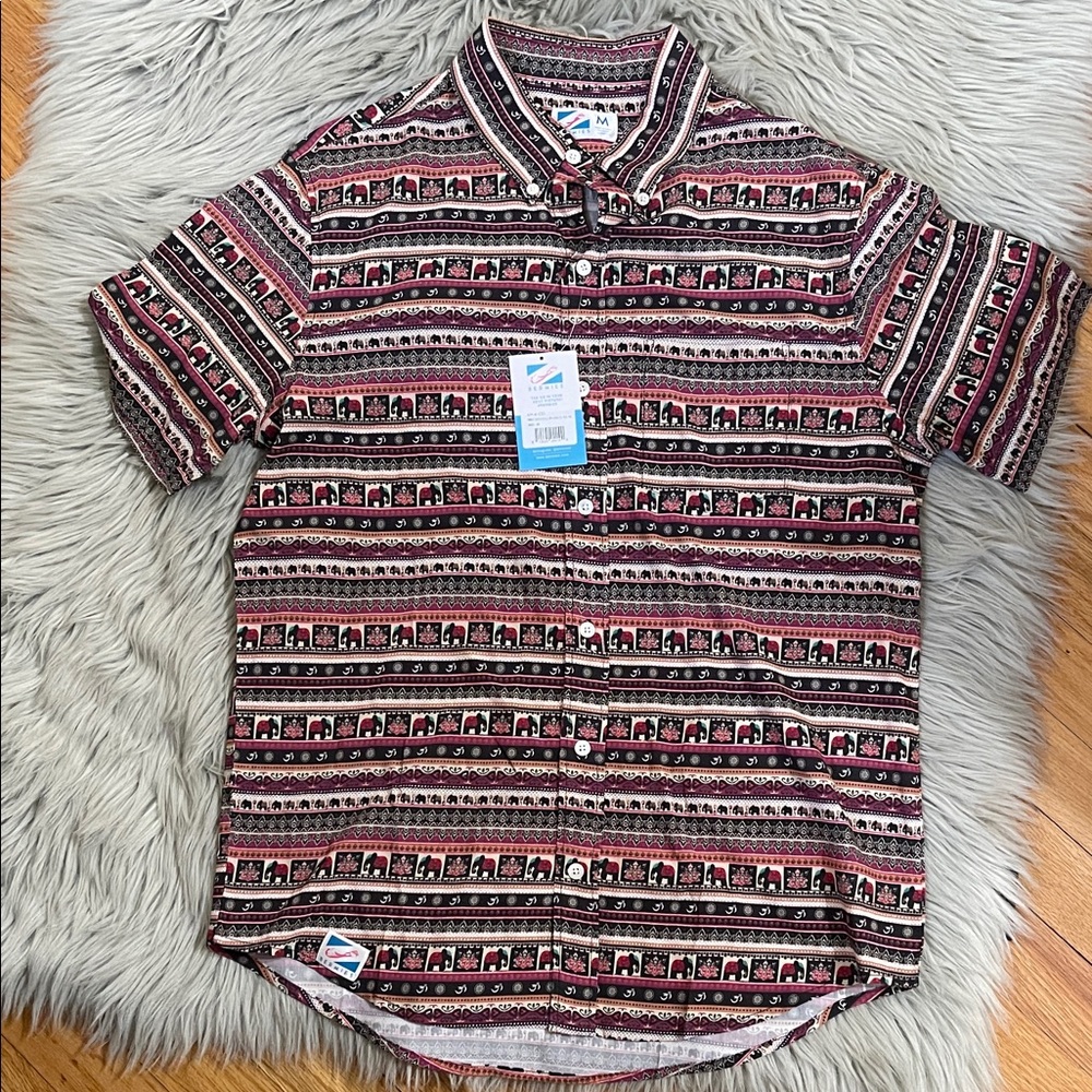 Men's Casual Button-Down Shirt - Patterned Red & Black